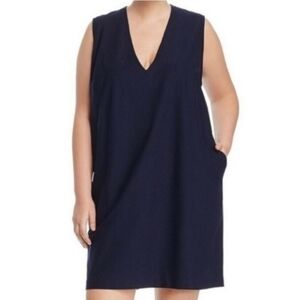 Eileen Fisher Navy Blue Deep V neck Dress Size XL Pockets